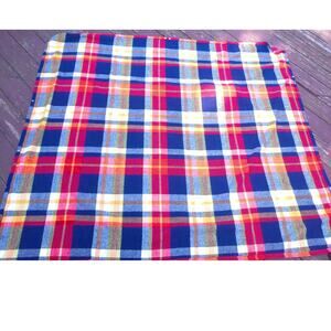 Vintage Plaid Stadium Blanket Red, Blue, & Yellow Tartan Flannel Throw